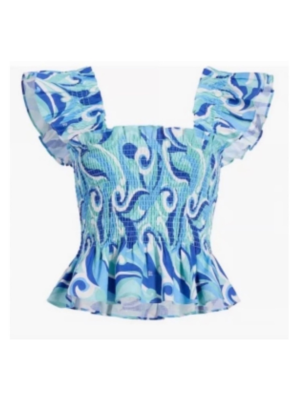 Hill House The Paz Peplum‎ Smocked Ruffle Camisole in Ocean Kaleidoscope NWT